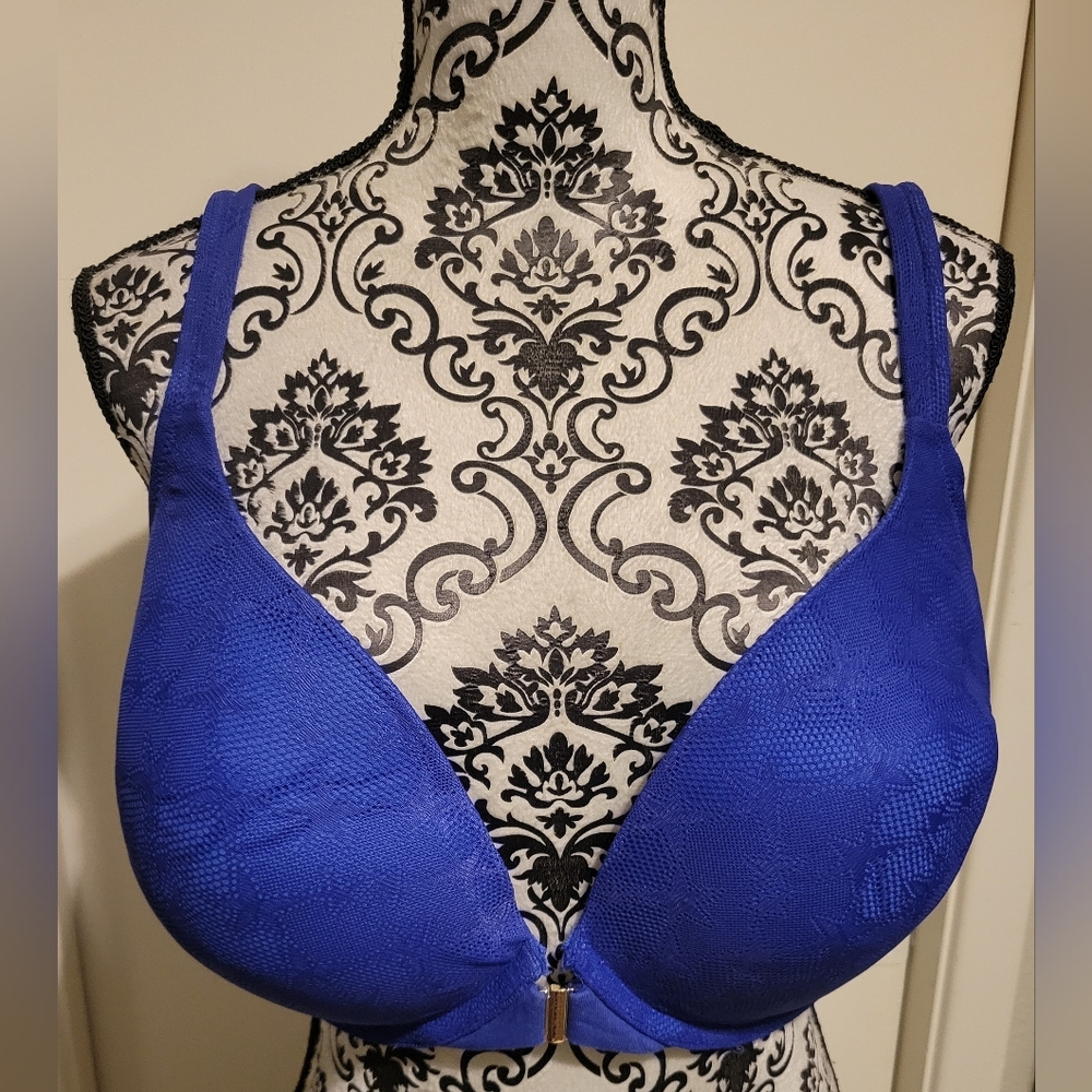 Cacique Lane Bryant Front Close Cotton Boost Plunge Bra 42DDD Clematis Blue‎